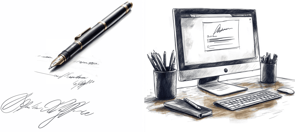 Contrat-papier-avec-stylo-et-contrat-electronique